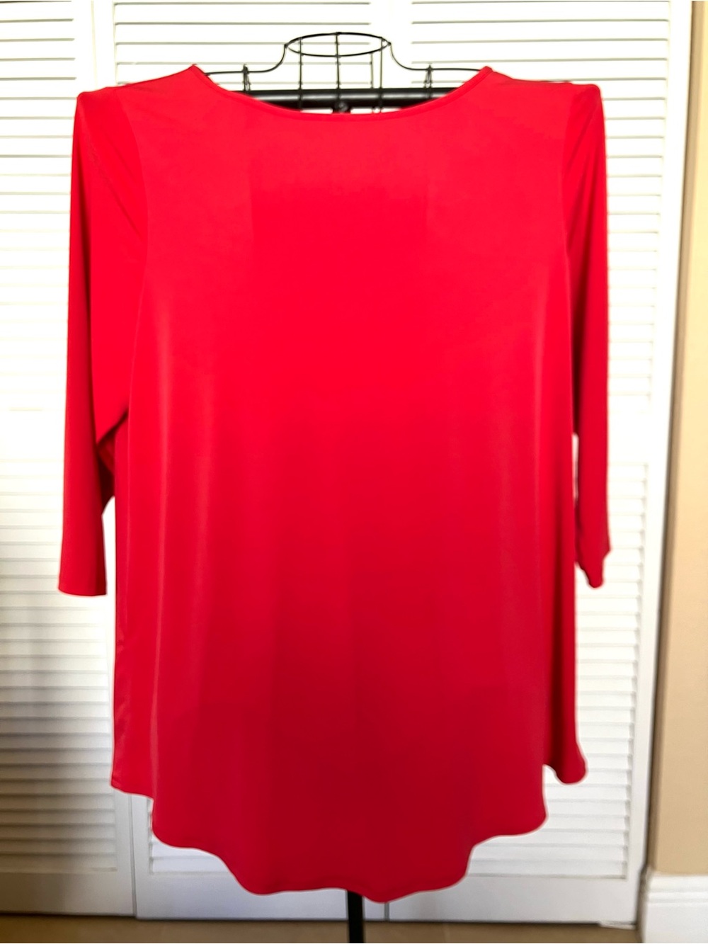 Susan Graver Liquid Knit 3/4 Sleeve Tee Top Solid Red Orange Size XL